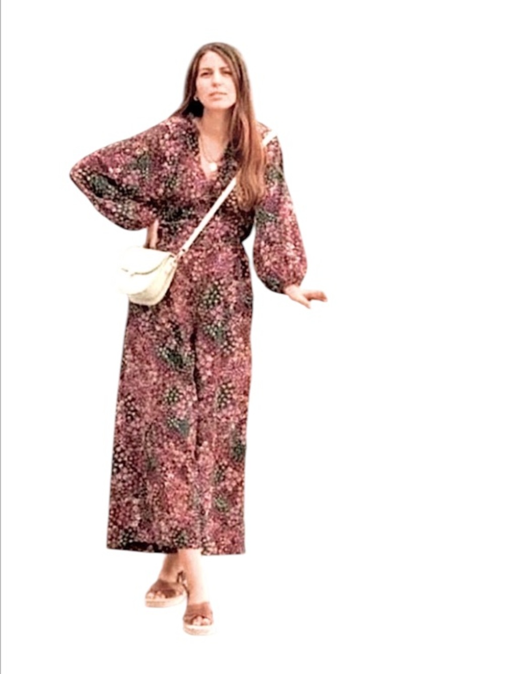 Zara Woman’s Balloon Sleeve V Neck Flowy Full Length Floral Print Jumpsuit XS